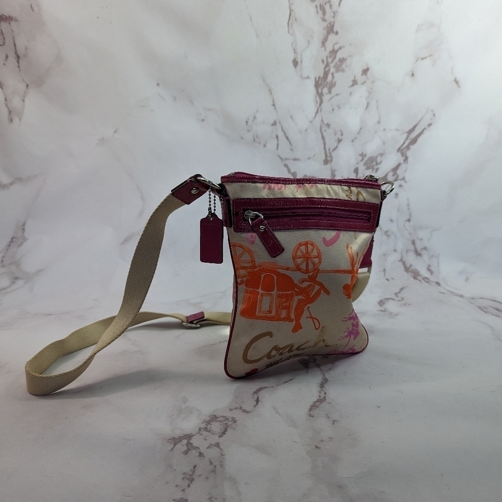 Coach Crossbody Bag Horse Carriage Logo Pink Orange Crayon Patent Y2K F43813 B2C - Picture 9 of 11